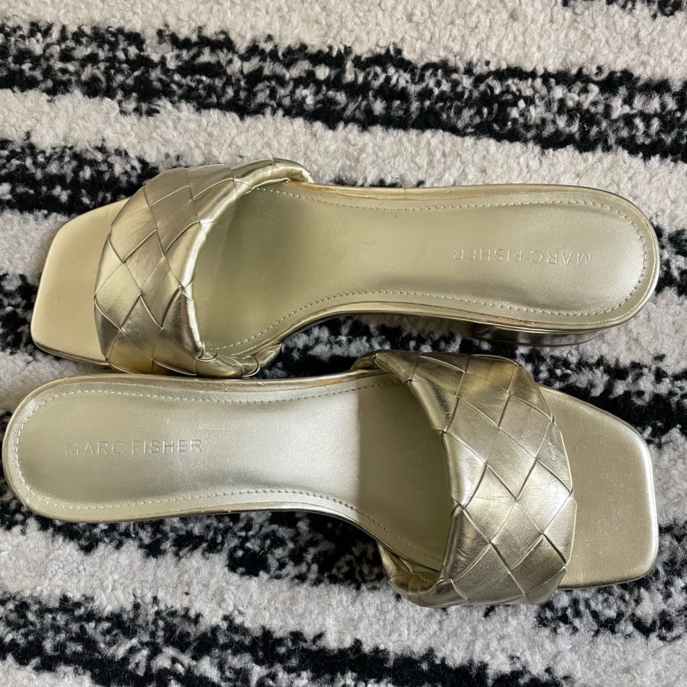 Marc Fisher Metallic Gold Woven Sandals
